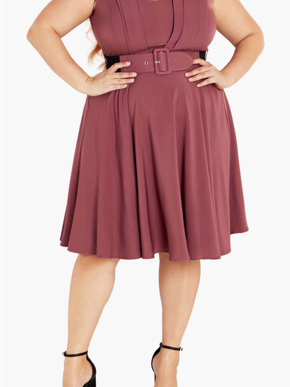 City Chic Mauve Belted Midi Dress